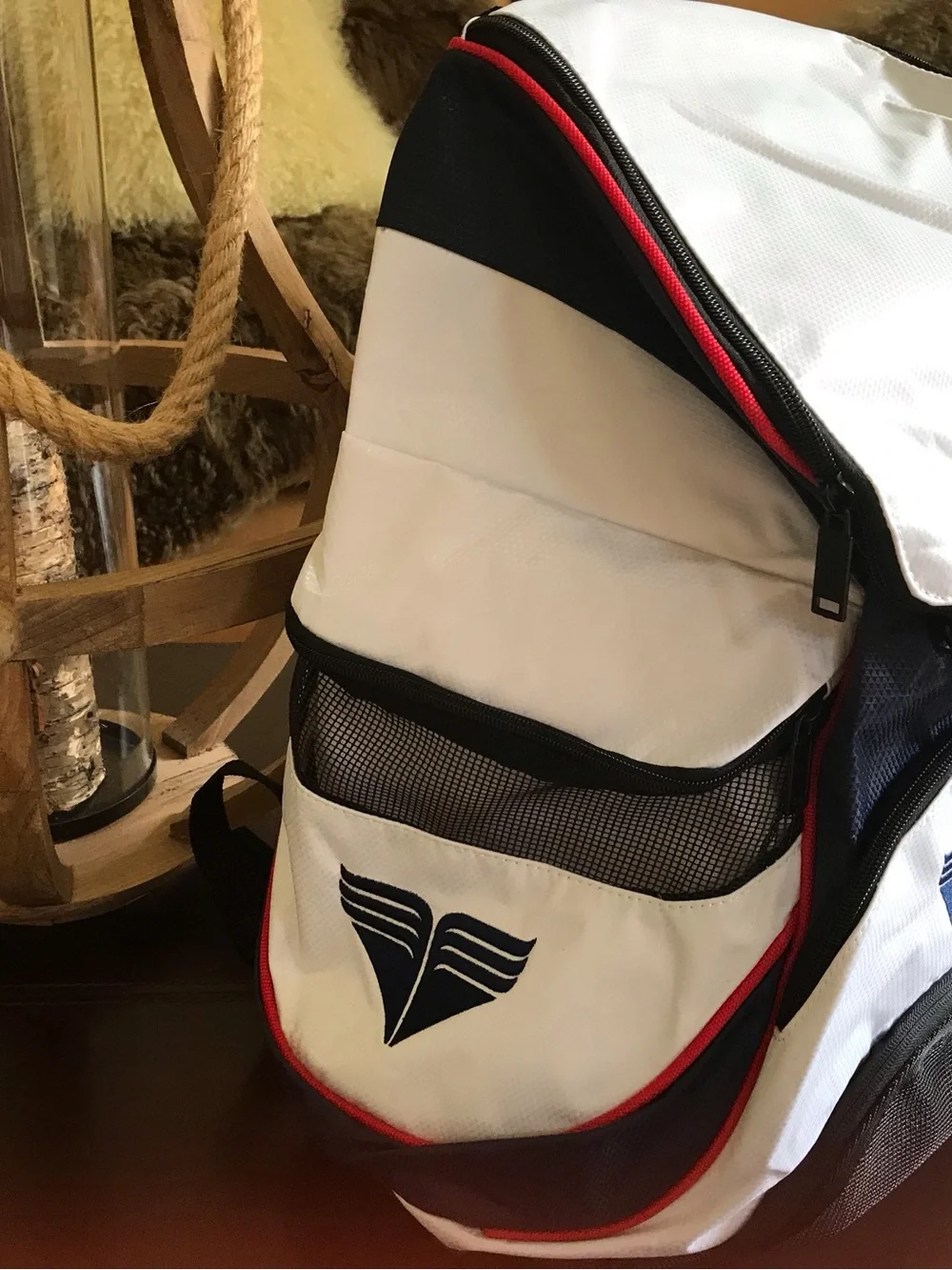 TYR White, Navy and Black Performance Backpack with Red Trim